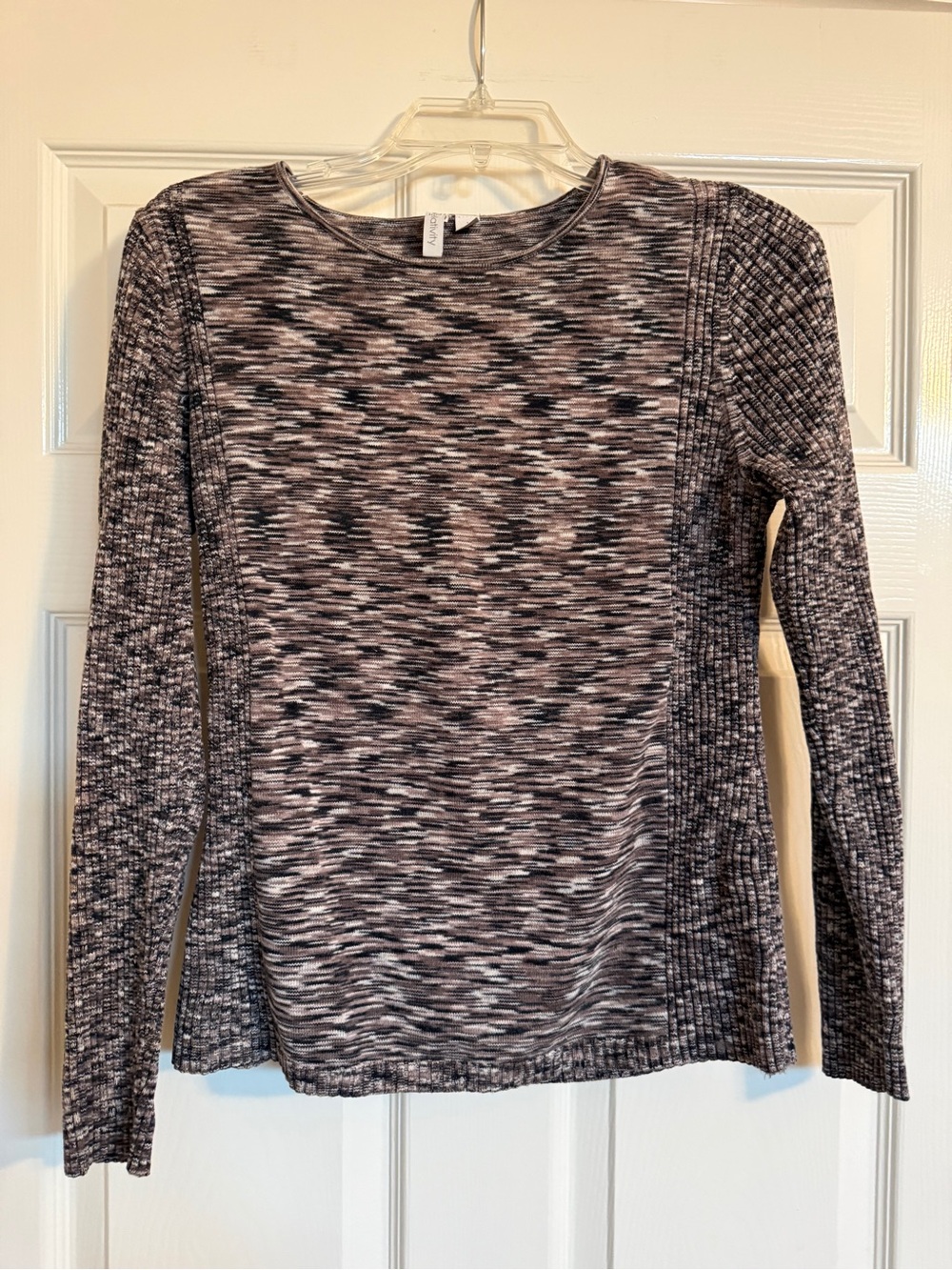 RELATIVITY Long Sleeve Space Dye Sweater Top in Black Brown White S Cotton